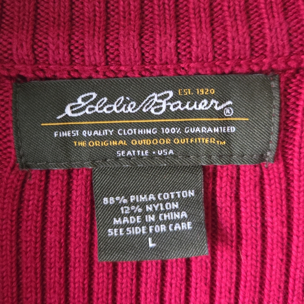 Eddie Bauer Mock Neck Full Zip Ribbed Sweater - Burgundy Red - Woman's L - Picture 5 of 10
